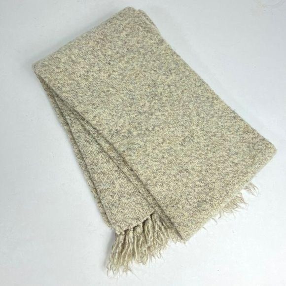 Vintage Wool Scarf Knit With Fringe Marled Neck Wrap Thick Weave Grunge 1980’s